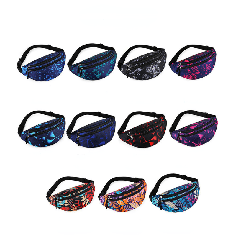 Print Durable Chest Bag Zipper Waist Pack Nylon Crossbody Bag