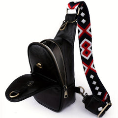 Retro Chest Bag Vegan Leather Crossbody Bag Wide Strap