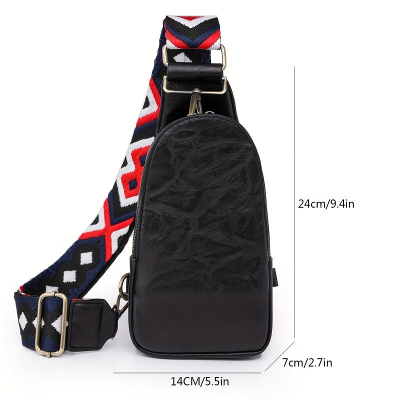 Retro Chest Bag Vegan Leather Crossbody Bag Wide Strap