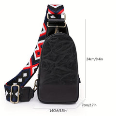 Retro Chest Bag Vegan Leather Crossbody Bag Wide Strap