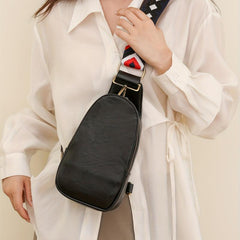 Retro Chest Bag Vegan Leather Crossbody Bag Wide Strap