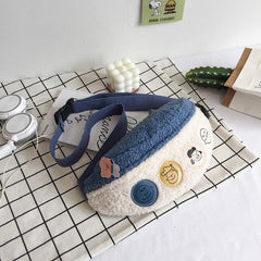 Women's Cartoon Patched Plush Messenger Waist Bag