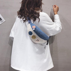 Women's Cartoon Patched Plush Messenger Waist Bag
