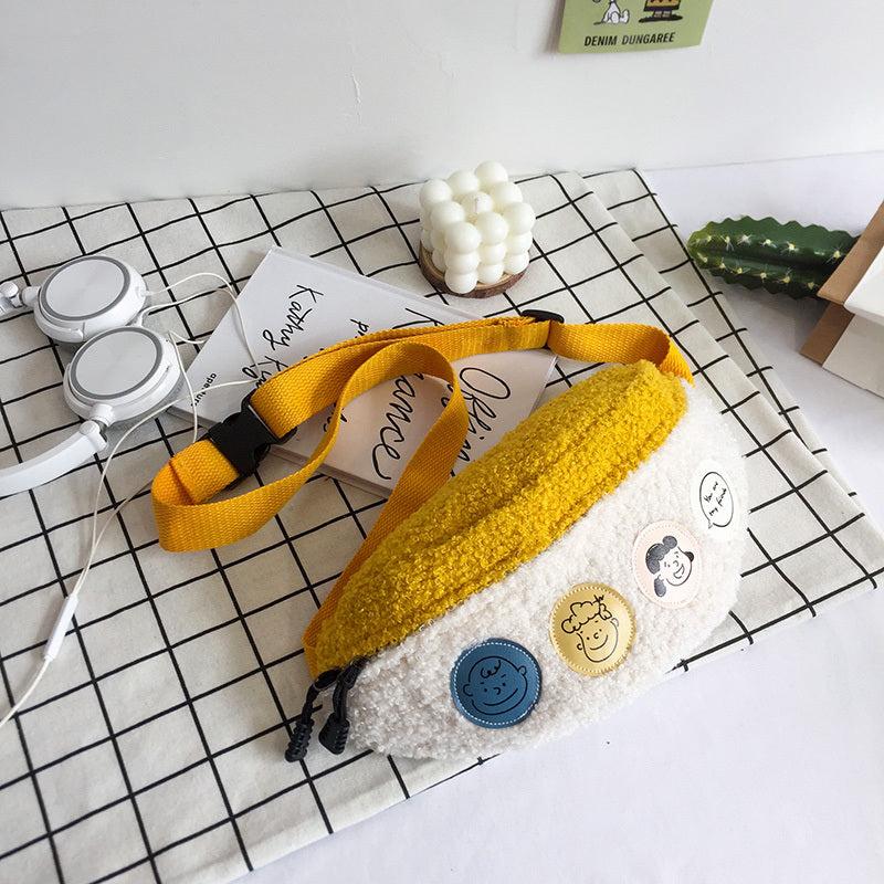 Women's Cartoon Patched Plush Messenger Waist Bag