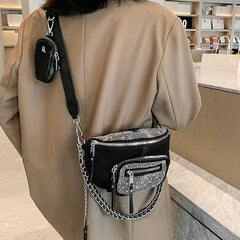 Rhinestone Crescent Crossbody Bag Women's Chest Bag