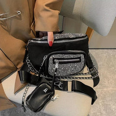 Rhinestone Crescent Crossbody Bag Women's Chest Bag