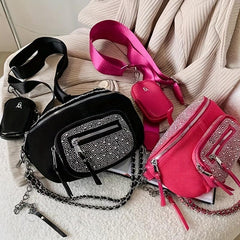 Rhinestone Crescent Crossbody Bag Women's Chest Bag