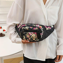 Floral Pattern Waist Bag Outdoor Crossbody Nylon Fanny Pack