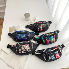 Floral Pattern Waist Bag Outdoor Crossbody Nylon Fanny Pack