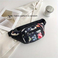Floral Pattern Waist Bag Outdoor Crossbody Nylon Fanny Pack
