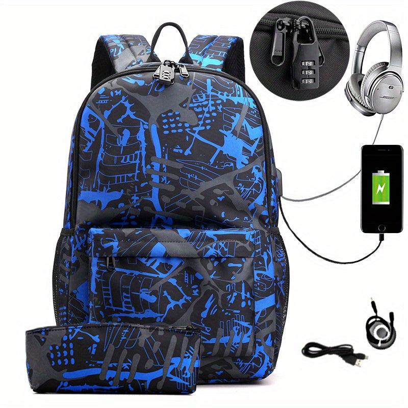 Multifunction Student Backpack USB Charging High Canvas School Bag