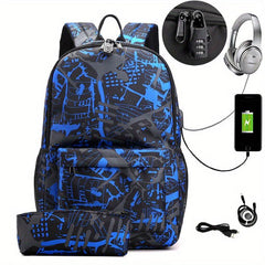 Multifunction Student Backpack USB Charging High Canvas School Bag