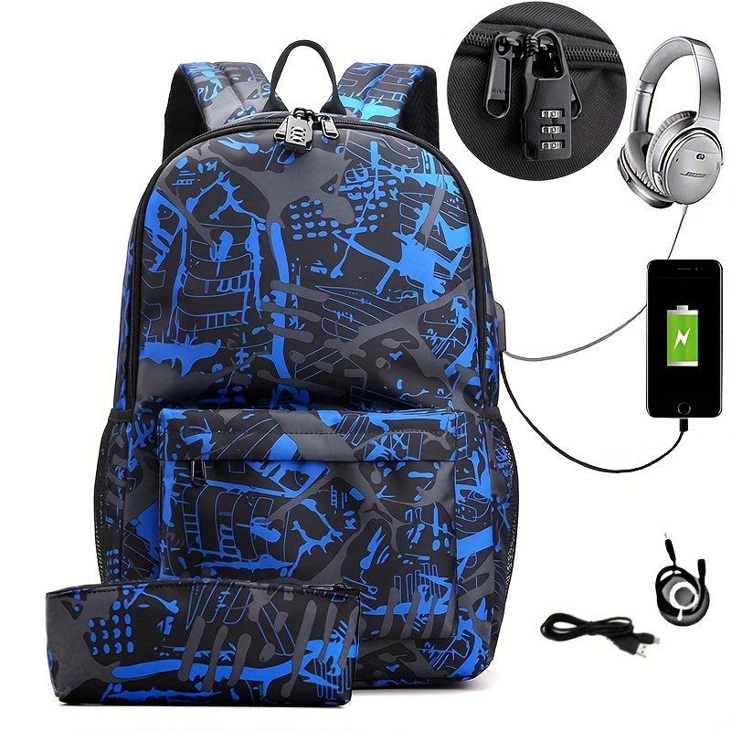 Multifunction Student Backpack USB Charging High Canvas School Bag
