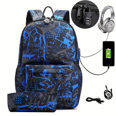 Multifunction Student Backpack USB Charging High Canvas School Bag
