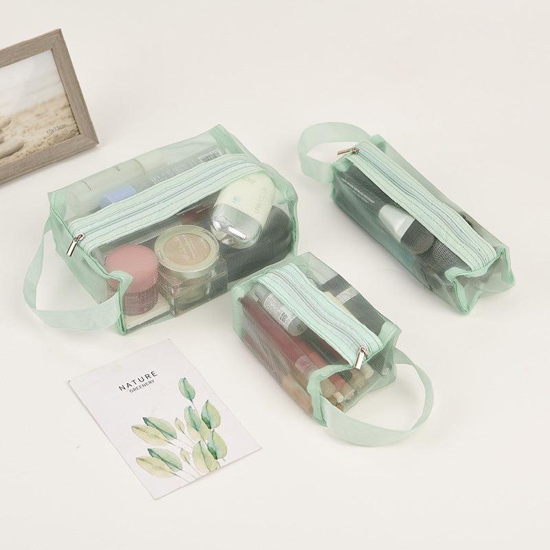 3pcs Travel Cosmetic Bag Portable Large Capacity Mesh Travel Storage Bag
