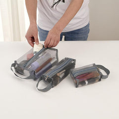 3pcs Travel Cosmetic Bag Portable Large Capacity Mesh Travel Storage Bag
