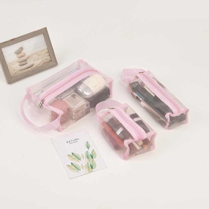 3pcs Travel Cosmetic Bag Portable Large Capacity Mesh Travel Storage Bag
