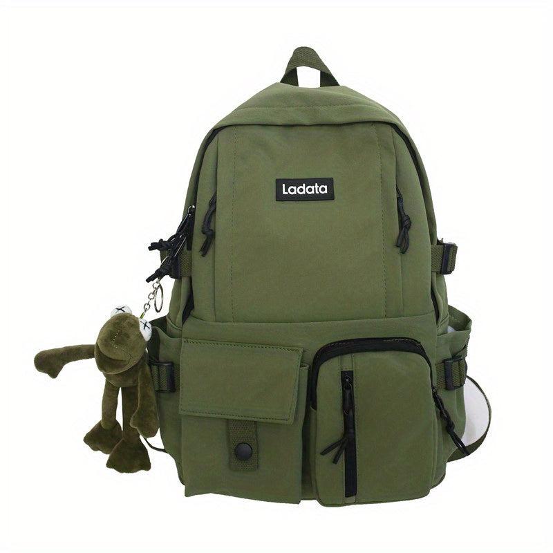 Large Capacity Nylon Adjustable School Backpack With Frog Pendant