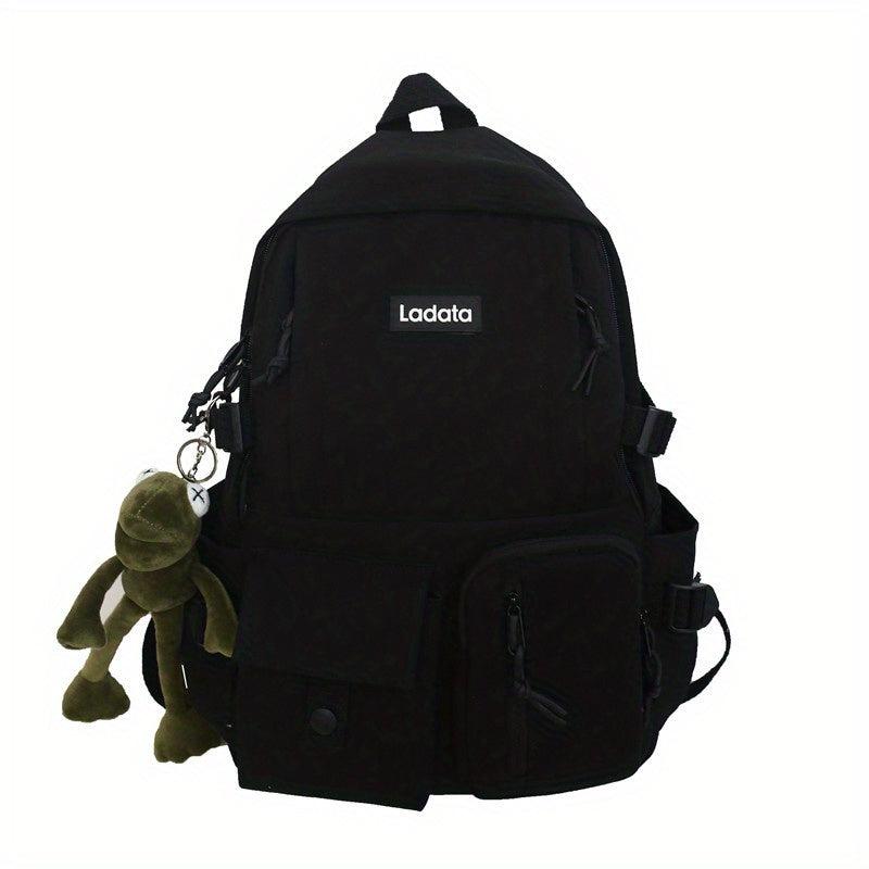 Large Capacity Nylon Adjustable School Backpack With Frog Pendant