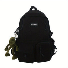 Large Capacity Nylon Adjustable School Backpack With Frog Pendant