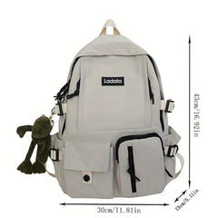Large Capacity Nylon Adjustable School Backpack With Frog Pendant