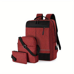 3pcs Backpack With Messenger Bag Handbag Set Men's Women's Backpack
