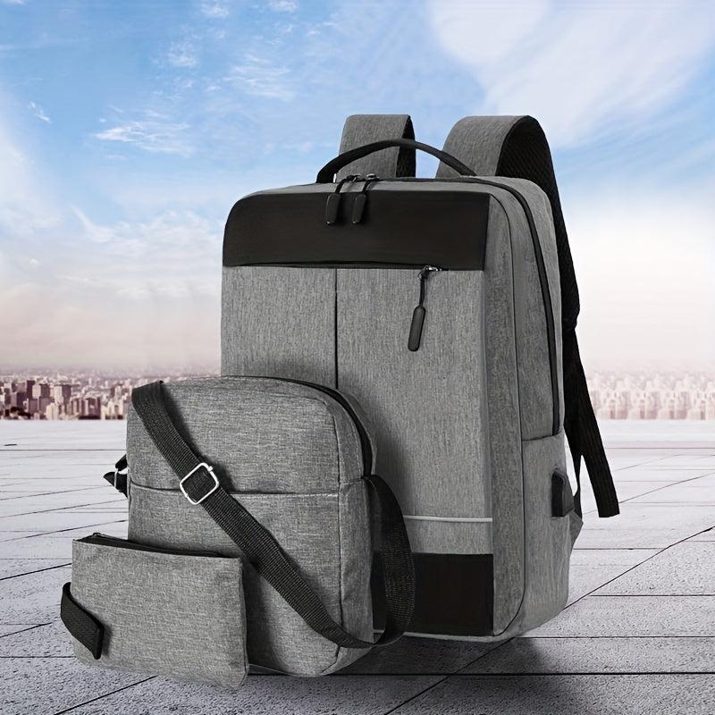 3pcs Backpack With Messenger Bag Handbag Set Men's Women's Backpack