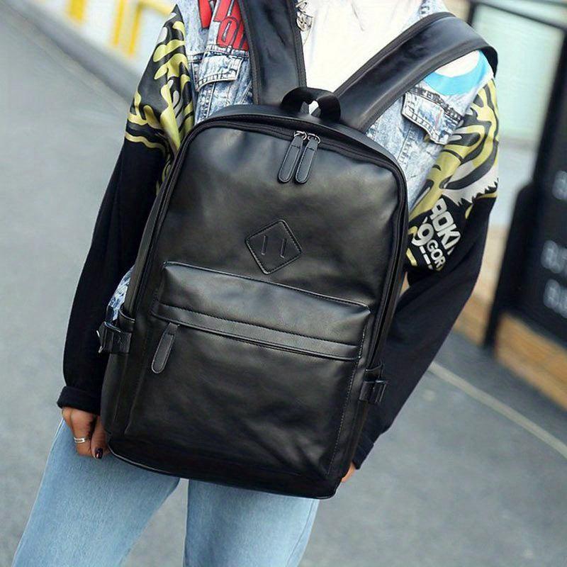 Casual Men's Travel Backpack Student Schoolbag PU Leather Business Commuter Bag