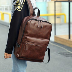 Casual Men's Travel Backpack Student Schoolbag PU Leather Business Commuter Bag