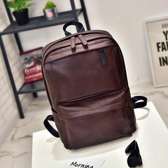 Casual Men's Travel Backpack Student Schoolbag PU Leather Business Commuter Bag
