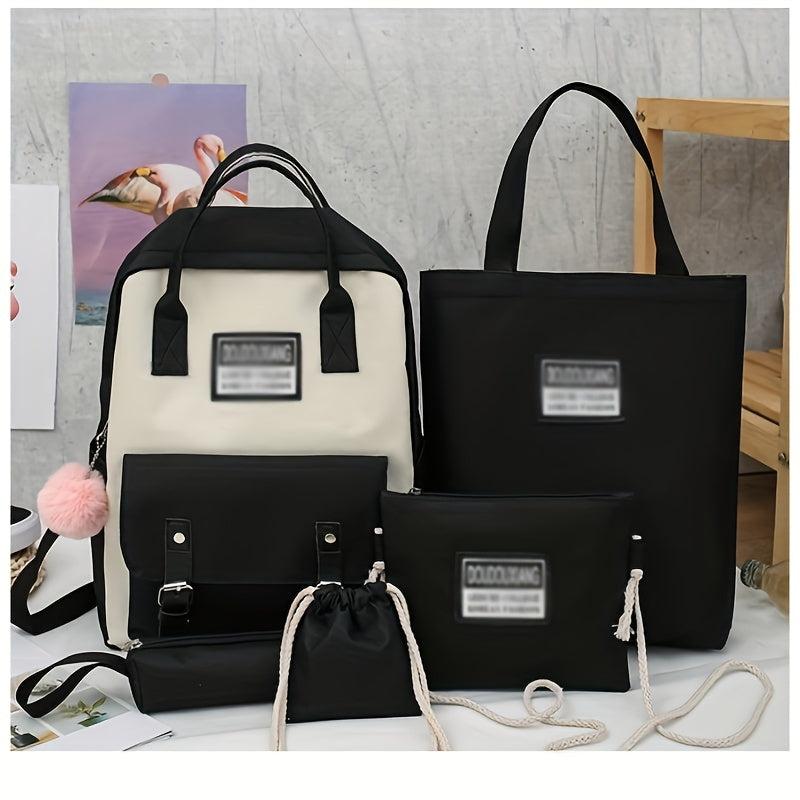 Casual Large Capacity Backpack Schoolbag Travel Bag Handbag Set