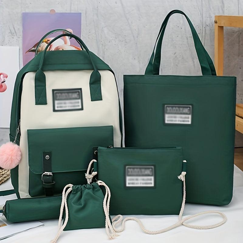 Casual Large Capacity Backpack Schoolbag Travel Bag Handbag Set