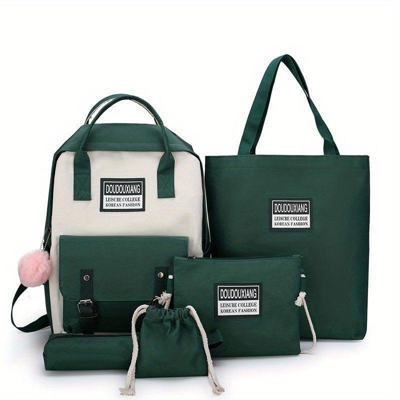 Casual Large Capacity Backpack Schoolbag Travel Bag Handbag Set