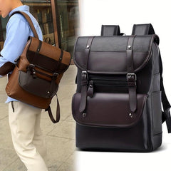 Men's Vintage PU Leather Large Capacity Backpack