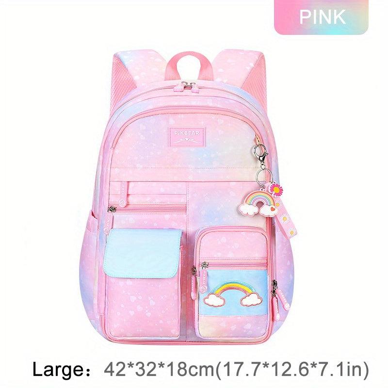 Gradient Lightweight Backpack for Girls Children Rainbow Spine Protection Bag