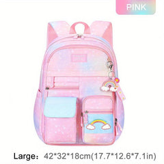 Gradient Lightweight Backpack for Girls Children Rainbow Spine Protection Bag