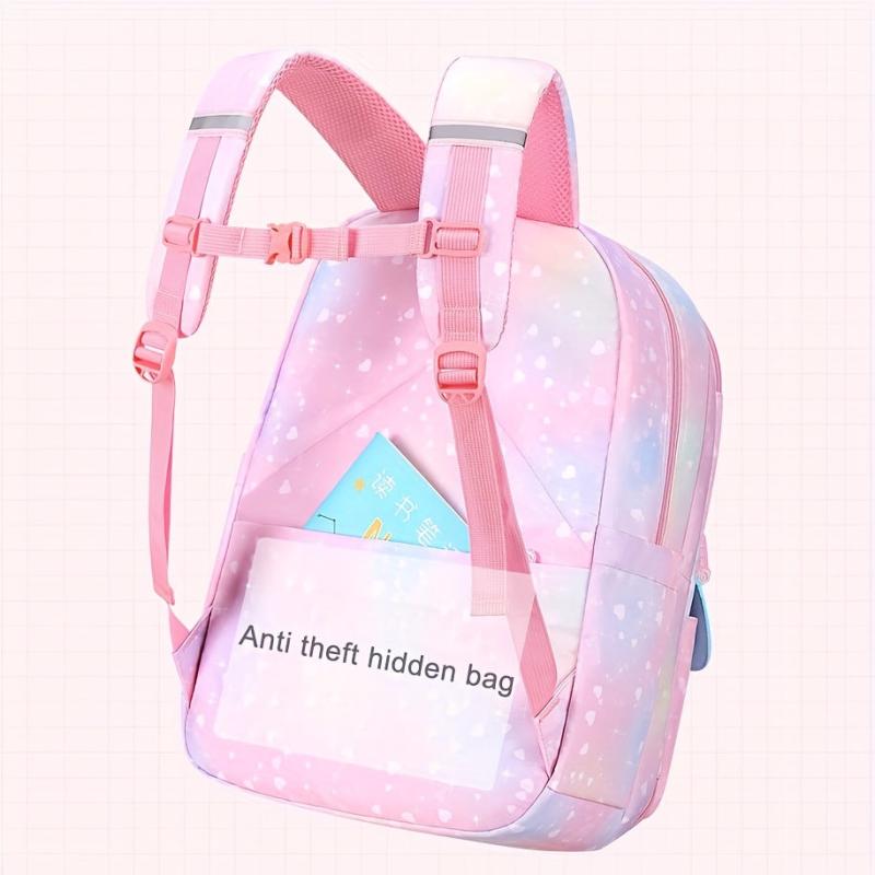 Gradient Lightweight Backpack for Girls Children Rainbow Spine Protection Bag