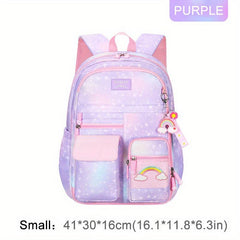 Gradient Lightweight Backpack for Girls Children Rainbow Spine Protection Bag