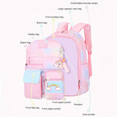 Gradient Lightweight Backpack for Girls Children Rainbow Spine Protection Bag