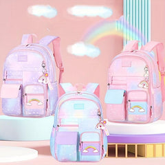 Gradient Lightweight Backpack for Girls Children Rainbow Spine Protection Bag