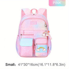 Gradient Lightweight Backpack for Girls Children Rainbow Spine Protection Bag