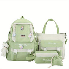 4pcs Casual Backpack School Bag Handbag Pen Bag Coin Purse