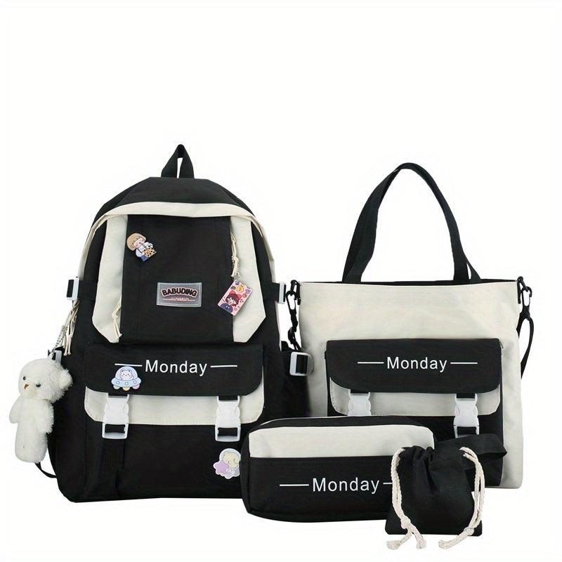 4pcs Casual Backpack School Bag Handbag Pen Bag Coin Purse