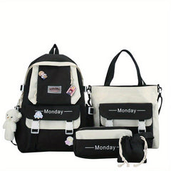 4pcs Casual Backpack School Bag Handbag Pen Bag Coin Purse