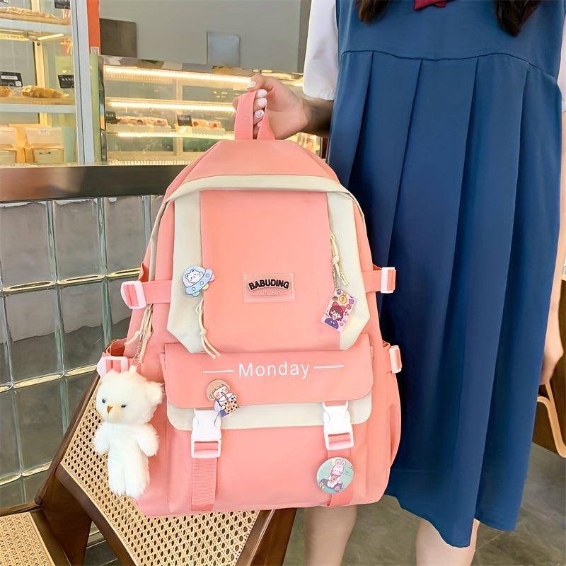 4pcs Casual Backpack School Bag Handbag Pen Bag Coin Purse