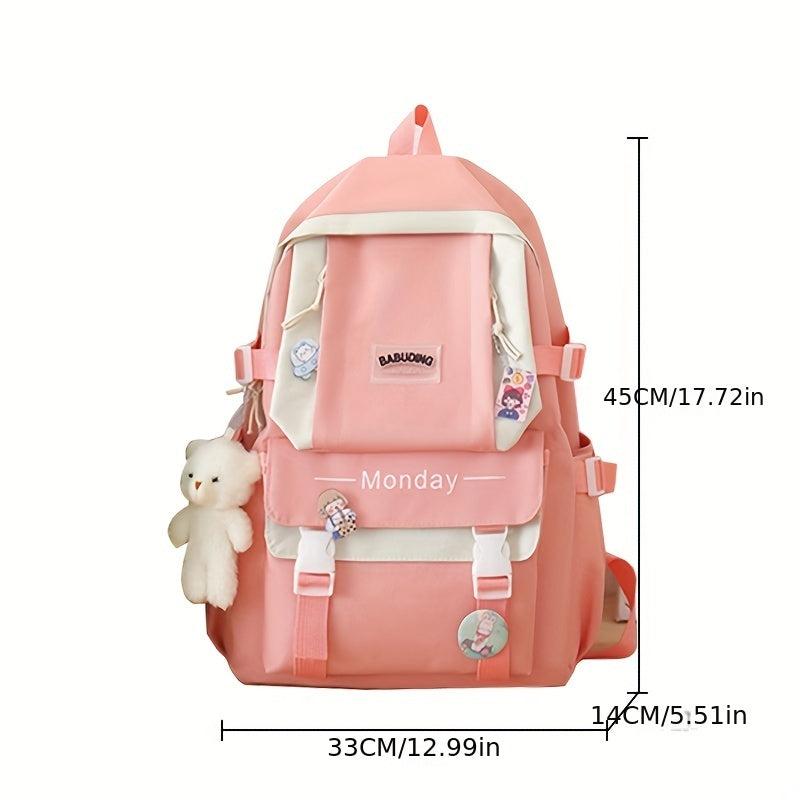 4pcs Casual Backpack School Bag Handbag Pen Bag Coin Purse