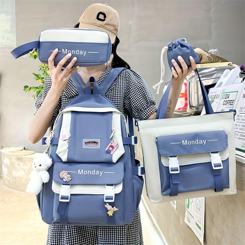 4pcs Casual Backpack School Bag Handbag Pen Bag Coin Purse
