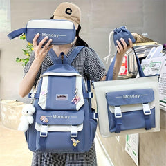 4pcs Casual Backpack School Bag Handbag Pen Bag Coin Purse