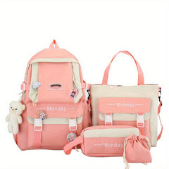 4pcs Casual Backpack School Bag Handbag Pen Bag Coin Purse
