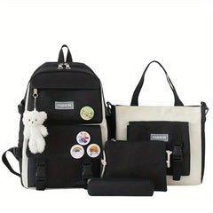 Student Casual Shoulder Backpack Messenger Bag Set with Doll - 4 Bags Gift